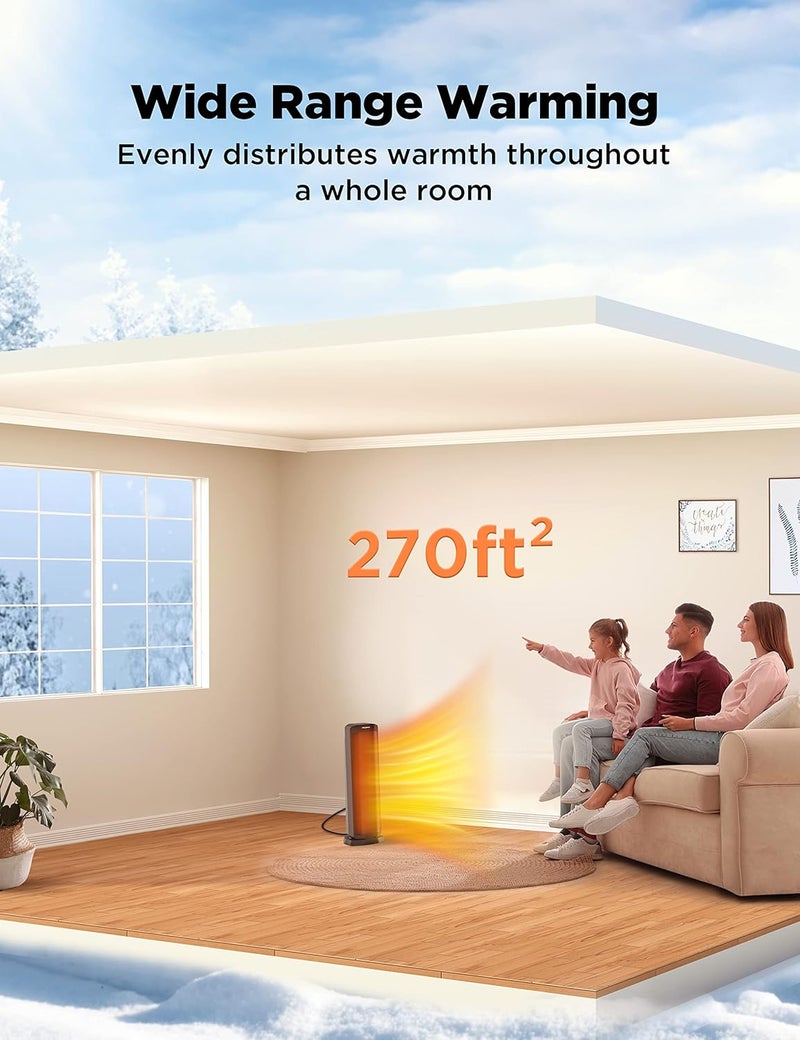 PELONIS 1500W Tower Space Heater for Indoor use in with Oscillation, Remote Control, Programmable Thermostat, Timer, Touch Screen, Tip-over Switch and Overheat Safety Protection, Black PTH21ERLBB - Image 2